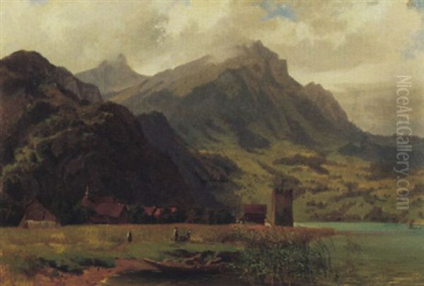 Blick Aus Stansstad, Lopper Und Pilatus Oil Painting by Niklaus von Pfyffer