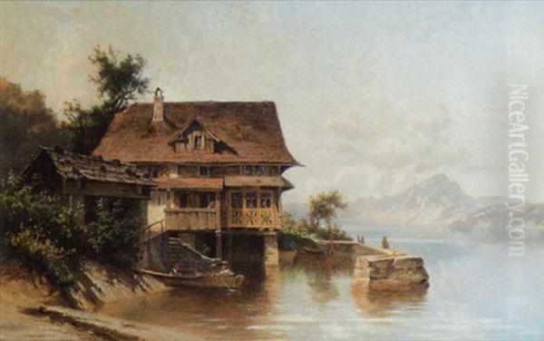 Das Haub Treib Am Vierwaldstattersee Mit Blick Auf Den Pilatus Oil Painting by Niklaus von Pfyffer