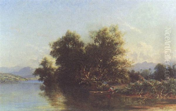 Landschaft Mit Baumgruppe Und Boot Am Vierwaldstattersee, Kussnachterbucht Oil Painting by Niklaus von Pfyffer