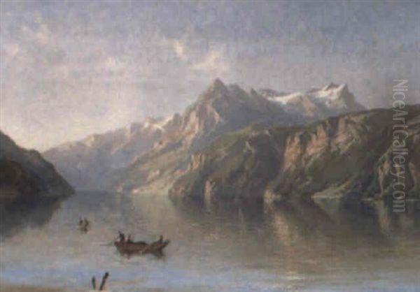 Blick Von Brunnen Auf Vierwaldstattersee Und Urirotstock Oil Painting by Niklaus von Pfyffer