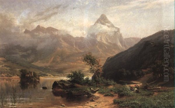 Blick Auf Den Lauerzersee Und Die Beiden Mythen Oil Painting by Niklaus von Pfyffer