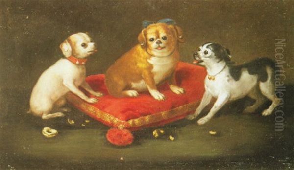 Three Pug Dogs Oil Painting by Richard Phelps