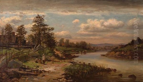 Children Beside A River Oil Painting by William Preston Phelps