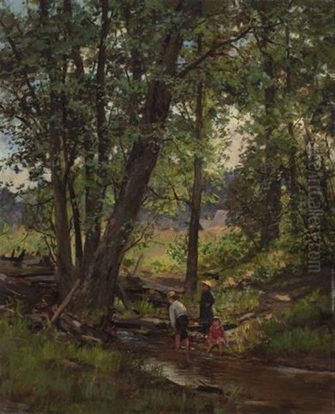 Children Wading Oil Painting by William Preston Phelps