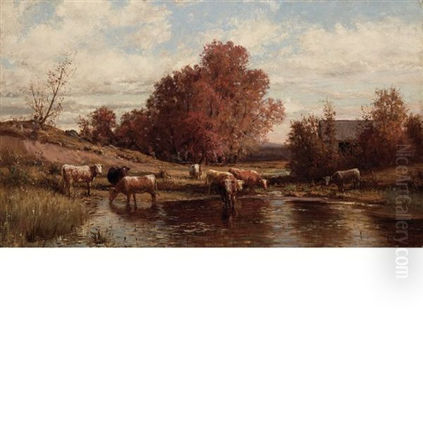 Autumn Landscape With Cattle Oil Painting by William Preston Phelps