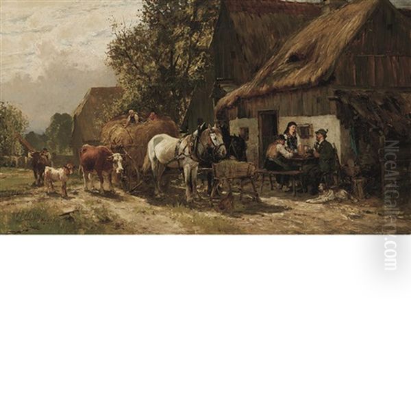 Tavern Scene With Haywagon Oil Painting by William Preston Phelps