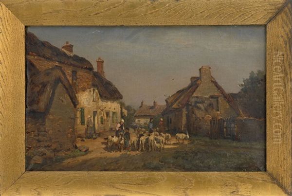 European Village Scene With Sheep Oil Painting by William Preston Phelps