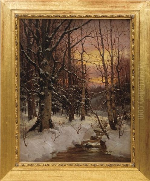 Winter Morning In The Forest Oil Painting by William Preston Phelps