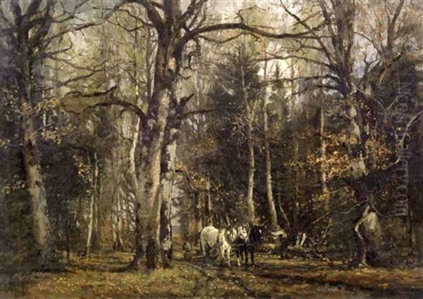 Wooded Landscape With Horses Pulling A Cart Oil Painting by William Preston Phelps