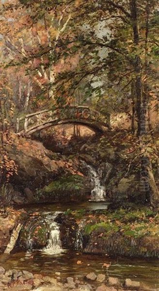 Autumn Woodland Landscape (+ Another Similar; 2 Works) Oil Painting by William Preston Phelps