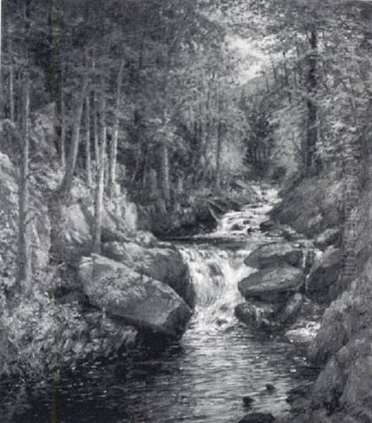 Wooded Landscape With Waterfall Oil Painting by William Preston Phelps