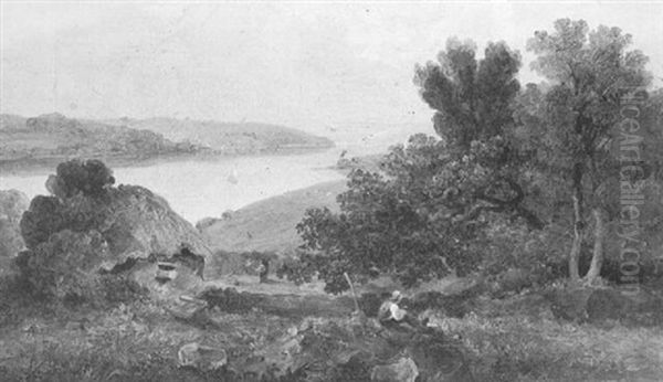 A View Of The Helford River From Mawnam Oil Painting by James George Philip