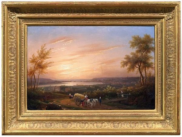 Weite Flusslandschaft Bei Sonnenuntergang Oil Painting by Auguste Thomas Pierre Philippe