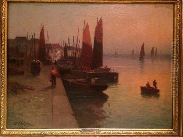 Coucher De Soleil Dans Un Port De Peche Oil Painting by Paul Philippe