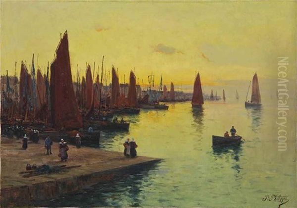 A Breton Harbour Oil Painting by Paul Philippe