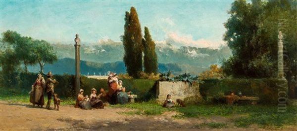 Italian Company In The Mountain Sun Oil Painting by Karel Frans Philippeau