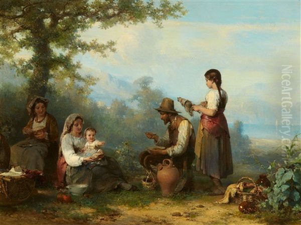 Peasants At Rest Oil Painting by Karel Frans Philippeau