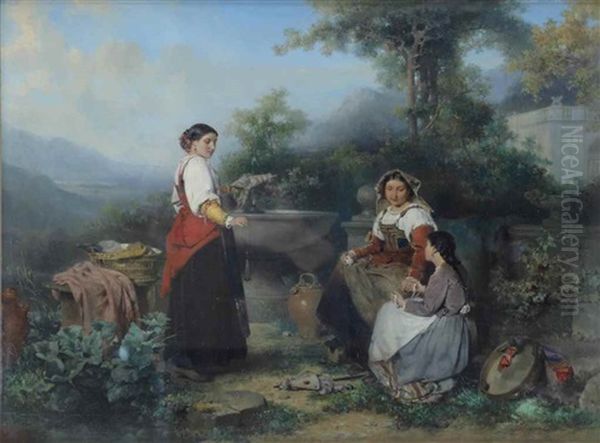 Near The Fountain Oil Painting by Karel Frans Philippeau