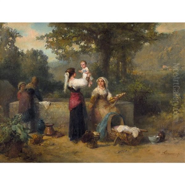 Italienerinnen Am Brunnen Oil Painting by Karel Frans Philippeau