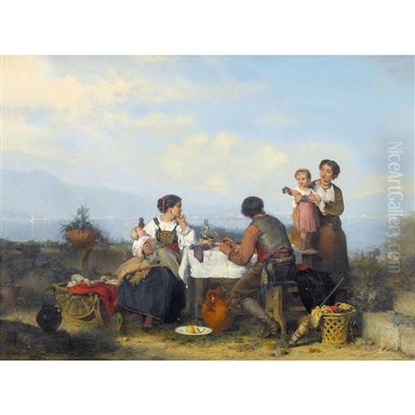 Italienische Uferlandschaft Mit Familie Am Tisch Oil Painting by Karel Frans Philippeau