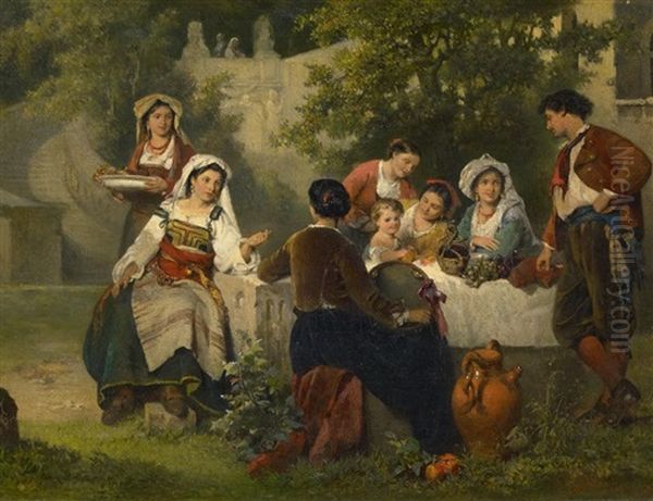 Italienische Genreszene Im Schlospark Oil Painting by Karel Frans Philippeau