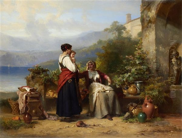 An Italian Family On A Terrace Oil Painting by Karel Frans Philippeau