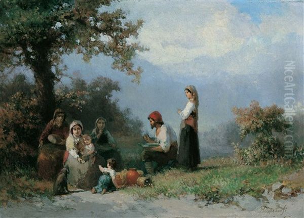 Familienszene Im Freien Oil Painting by Karel Frans Philippeau