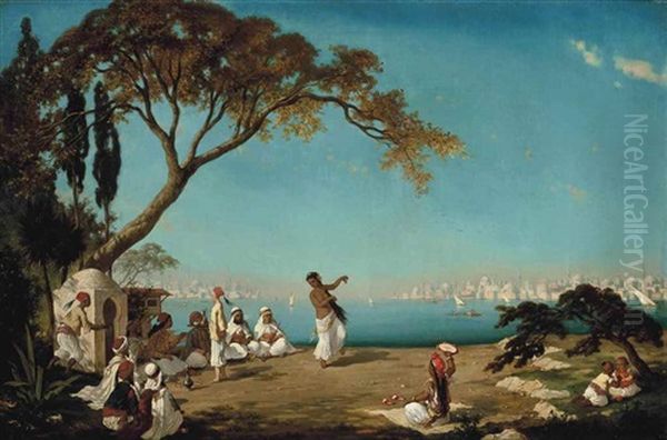 A Dance On The Shore Of The Bosphorus Oil Painting by Augustine Philippon