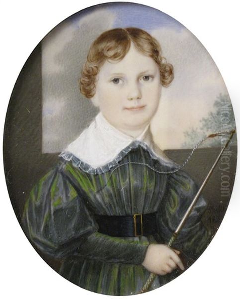 A Boy, Head And Shoulders, Holding A Whip Oil Painting by Carl Ludwig Philippot