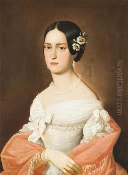 Portrat Einer Jungen Dame Im Weisen Kleid Oil Painting by Carl Ludwig Philippot