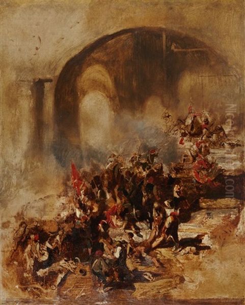 Le Massacre Des Gardes Suisses Lors De La Prise Des Tuileries (10 Aout 1792) Oil Painting by Henri Felix Emmanuel Philippoteaux