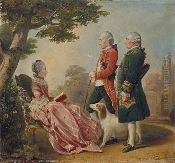 La Marquise De Pons, Le Chevalier De Durfort Et Monsieur De Margerie (after Louis De Carrogis) Oil Painting by Henri Felix Emmanuel Philippoteaux