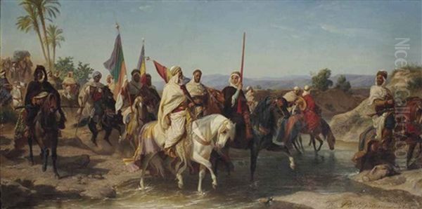 Portraits Presumes Du Cherif Boubaghla Et De Lalla Fatma N'soumer Conduisant L'armee Revolutionnaire Oil Painting by Henri Felix Emmanuel Philippoteaux