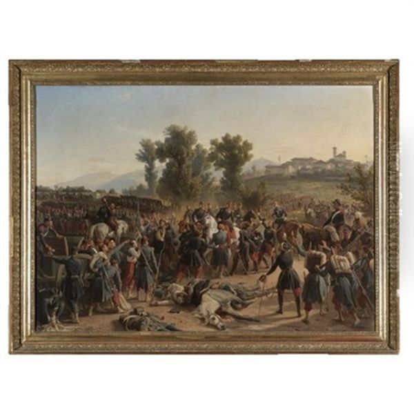 Troops Praising General Forey After Their Victory At The Battle Of Montebello On 20 May 1859 Oil Painting by Henri Felix Emmanuel Philippoteaux