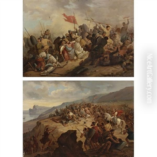 Two Scenes Of Battle Oil Painting by Henri Felix Emmanuel Philippoteaux