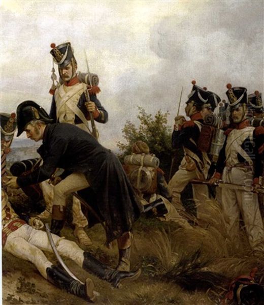 Colonel The Hon. Frederick Ponsonby, 12th Light Dragoons At The Battle Of Waterloo Oil Painting by Henri Felix Emmanuel Philippoteaux