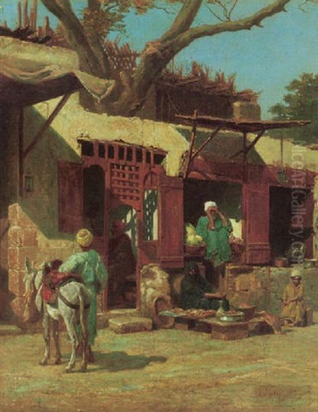 Marchands Arabes Oil Painting by Henri Felix Emmanuel Philippoteaux