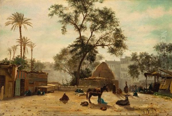 Place Du Marche, Choubrah, Egypte Oil Painting by Paul Dominique Philippoteaux