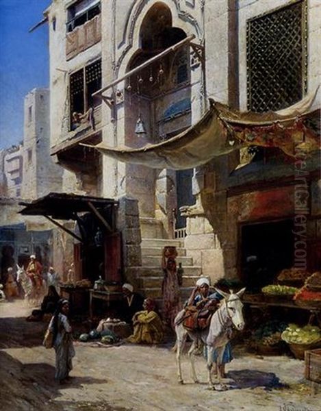 Scene De Marche Au Caire Oil Painting by Paul Dominique Philippoteaux