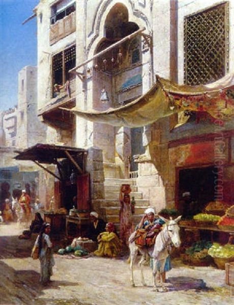 Scene De Marche Au Caire Oil Painting by Paul Dominique Philippoteaux