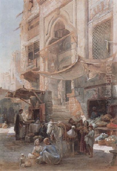 Scene De Marche Au Caire Oil Painting by Paul Dominique Philippoteaux