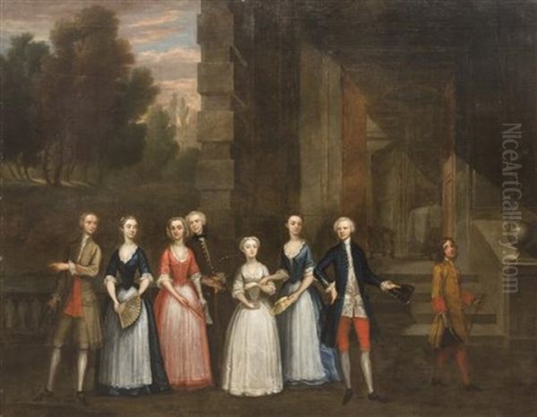 The Fredrick Family, Standing On The Terrace Of A Country House Oil Painting by Charles Philips