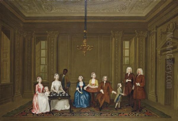 Group Portrait Of A Family (the Vernon Family?) With A Servant Oil Painting by Charles Philips