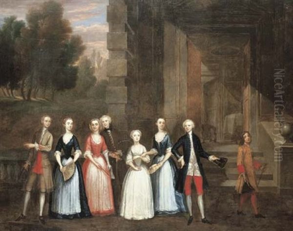 The Frederick Family, Standing On The Terrace Of A Country House Oil Painting by Charles Philips