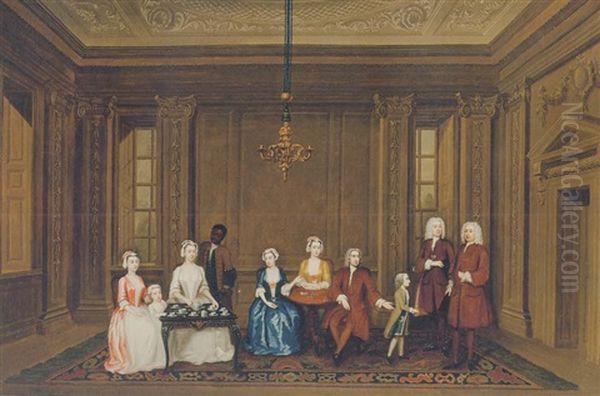 Group Portrait Of A Family (vernon Family?) With A Servant, In An Elegant Interior Oil Painting by Charles Philips