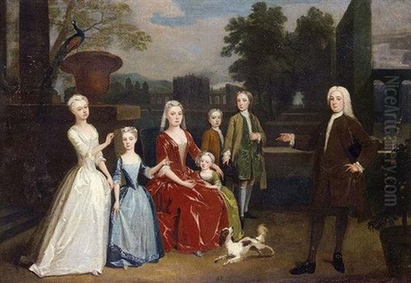 Portrait Of A Family All Standing In A Garden Oil Painting by Charles Philips