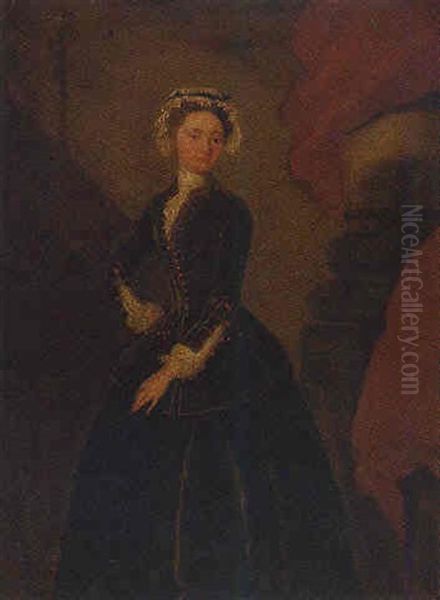 Portrait Of A Lady In A Dark Green Riding Habit, In An Interior Oil Painting by Charles Philips