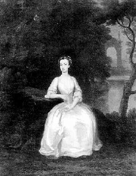 Portrait Of A Lady Wearing A White Silk Dress And Holding A Flower Oil Painting by Charles Philips