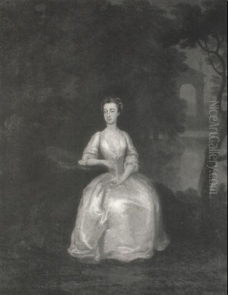 Portrait Of A Lady, Seated In A Lake Landscape Oil Painting by Charles Philips