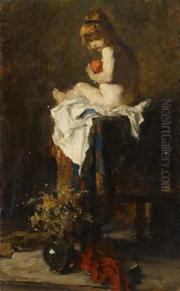 Interieurstudie Mit Der Tochter Des Kunstlers (study) Oil Painting by Hermann Philips